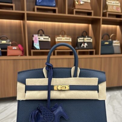 Hermes Birkin 25 Bleu De Prusse Togo Leather Goldtone Hardware