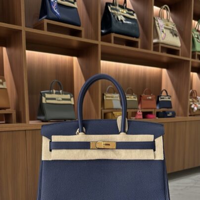 Hermes Birkin 30 Blue Navy Bag in Togo Leather Gold Hardware