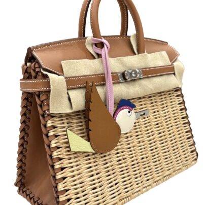 Hermès Birkin Picnic 25 Limited Edition Handbag Gold Barenia And Osier Wicker Palladium hardware Side