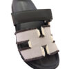 Hermes Chypre Fringe Ecru:Black leather Sandals