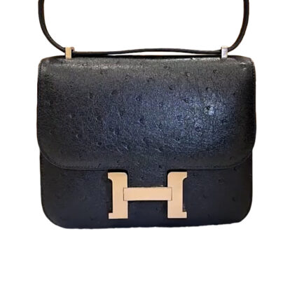 Hermes Constance 18 Black Ostrich Leather Rose Gold Hardware