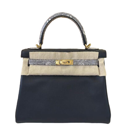 Hermes Kelly 25 Swift Touch Lizard Ombre Noir GHW