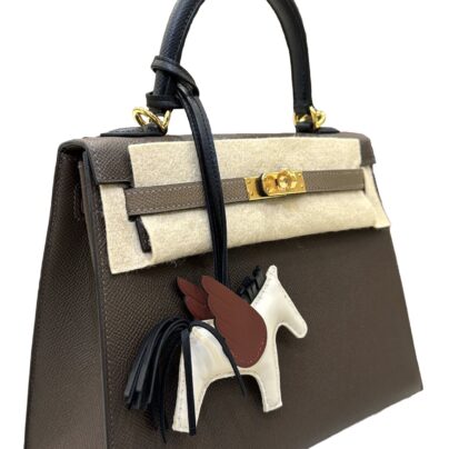 Hermes Kelly 25 Tricolor Écorce Étoupe Black Epsom Gold Hardware