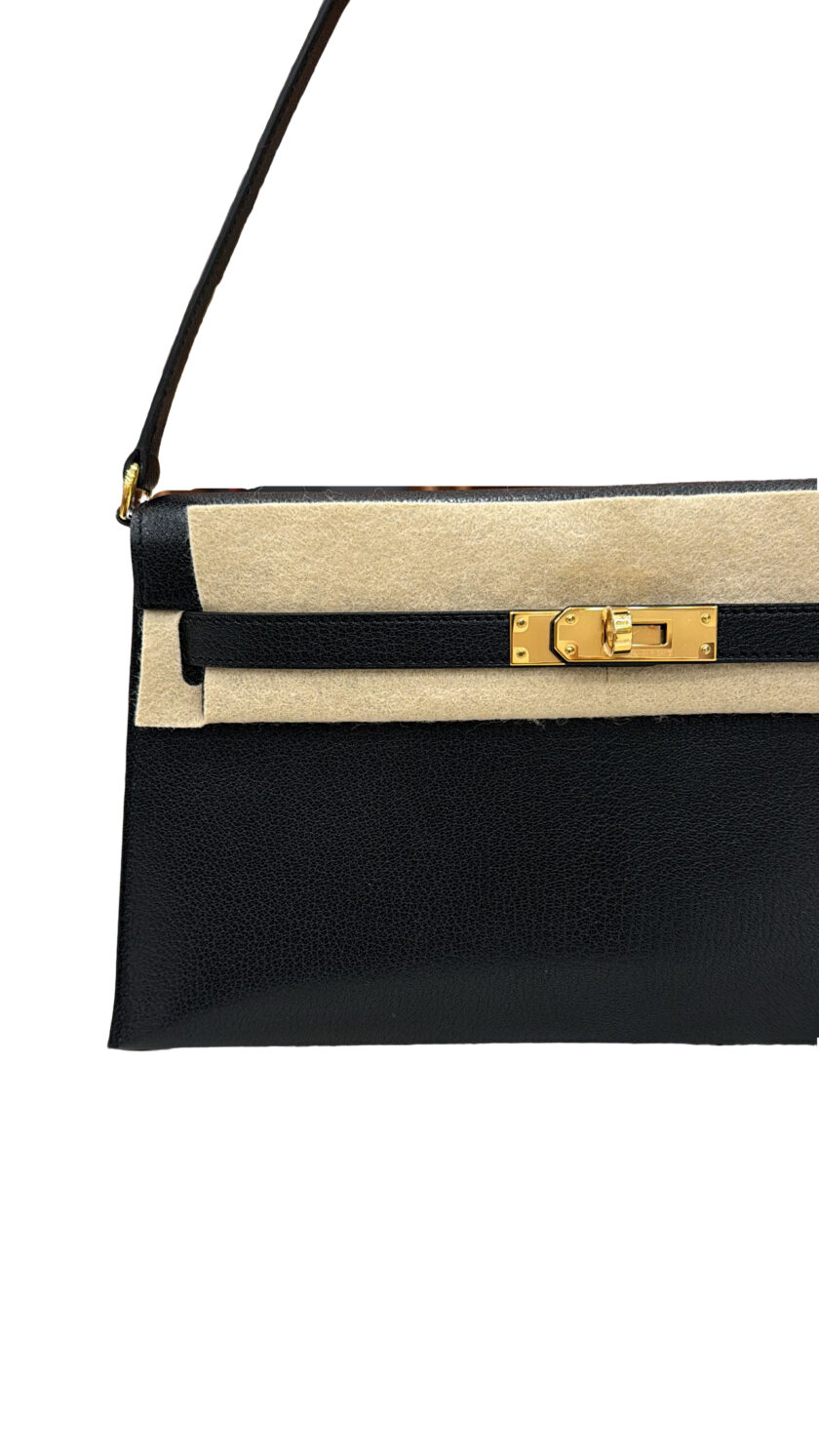 Hermes Kelly Elan Black Chevre Leather Bag Goldtone Hardware