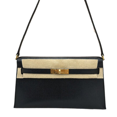 Hermes Kelly Elan Black Chevre Leather Goldtone Hardware