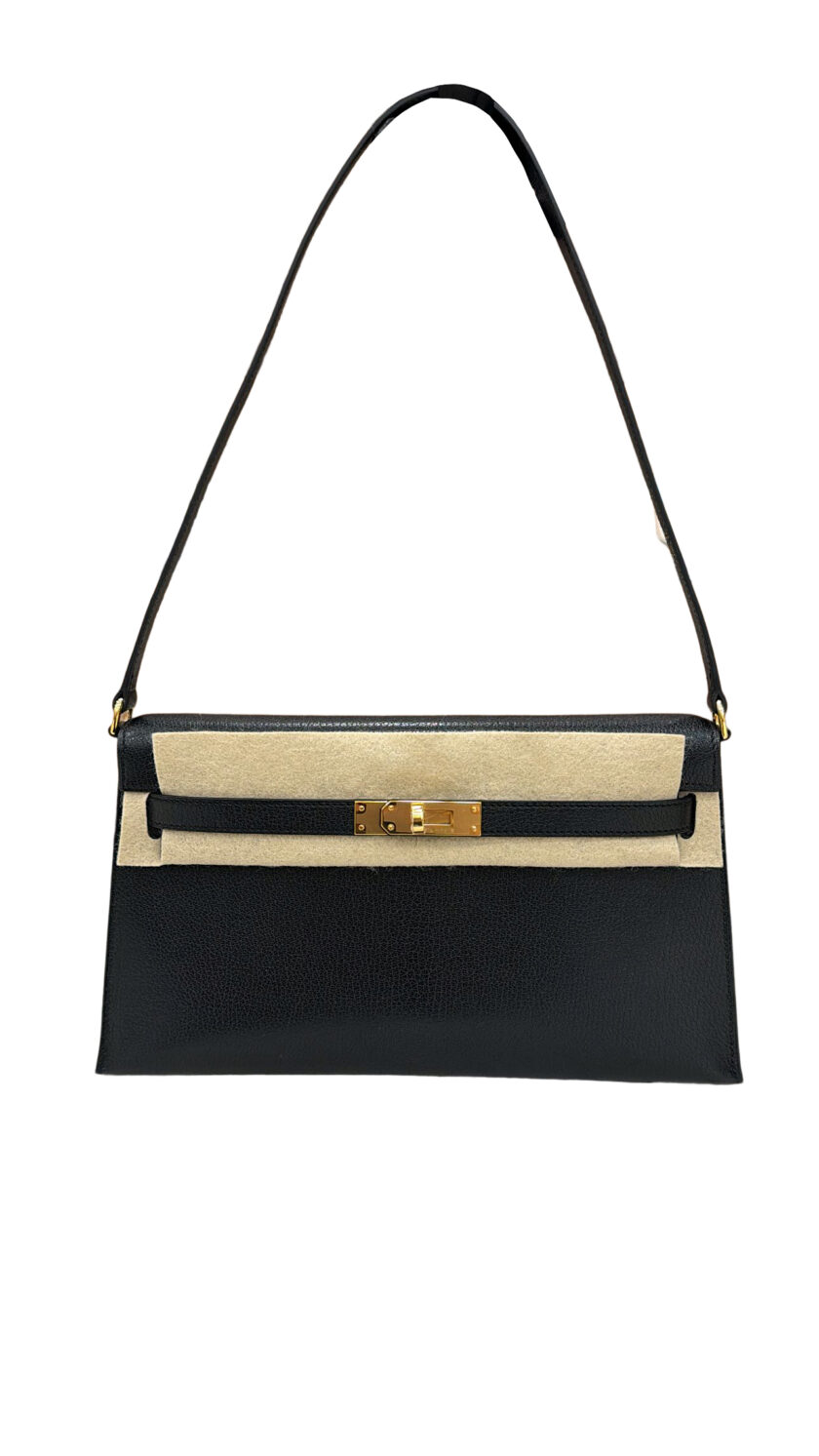 Hermes Kelly Elan Black Chevre Leather Goldtone Hardware