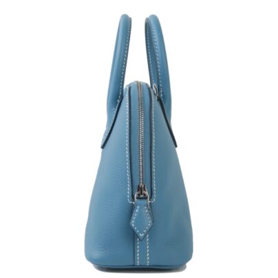 Hermes Mini Bolide Blue Jean Evercolor Palladium Hardware Side