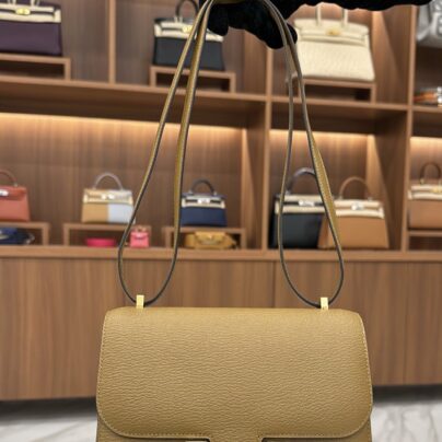 Hermes Mini Constance 18 Kraft Chevre Rose Gold Hardware