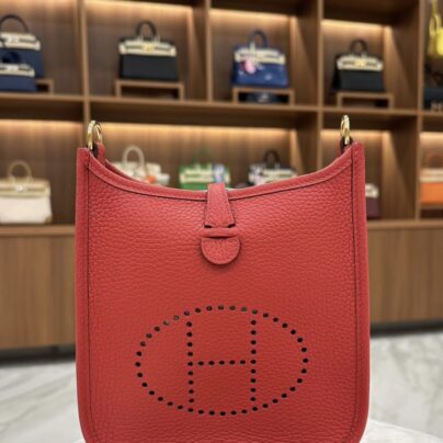 Hermes Mini Evelyne TPM Vermillon Red Clemence GHW