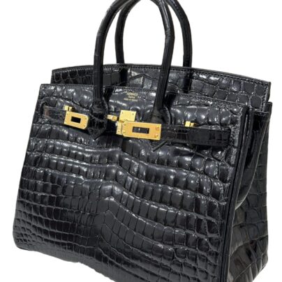 New Hermes Birkin 30 Porosus Crocodile Black Bag GHW