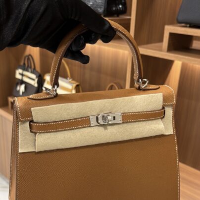 New Hermes Kelly 25 Gold Epsom Sellier Palladium Hardware