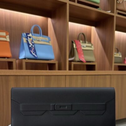 New Hermes Kelly Shadow Clutch Long Pochette Black Evercalf