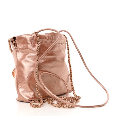 Chanel 22 Mini Pink Metallic Quilted Calfskin Bag in Rose Gold Hardware back