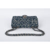 Chanel Classic Double Flap Medium Bag Blue cc fabric silvertone hardware top