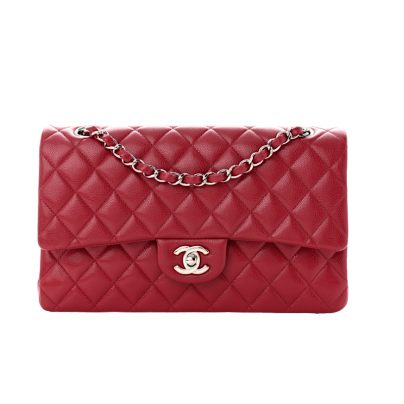 Chanel Classic Double Flap Medium Red Caviar Silvertone Hardware