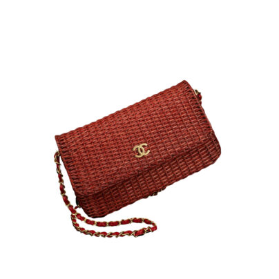 Chanel Classic Red Leather and Wicker Flap Bag Front