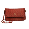 Chanel Classic Red Leather and Wicker Flap Bag Goldtone Hardware