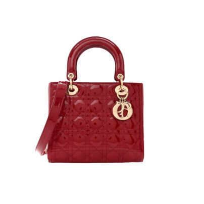 Christian Dior Lady Dior Medium Red Patent Leather Bag