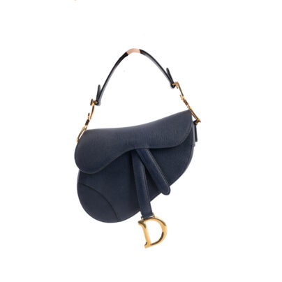 Christian Dior Saddle Bag Blue Leather Goldtone Hardware