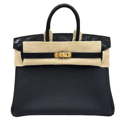 Hermes Birkin 25 Touch Lizard Black Togo Gold Hardware