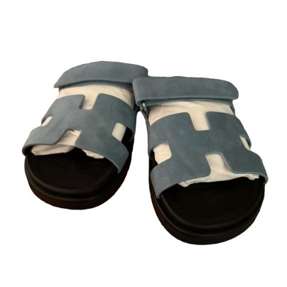 Hermes Chypre Sandals in Suede Bleu Turquoise