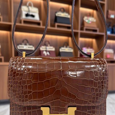 Hermes Constance 18 Miel Shiny Alligator GHW