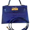 Hermes Kelly 20 Mini Sellier Electric Blue Shiny Alligator Gold Hardware