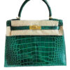 Hermes Kelly 25 Emerald Green Alligator Handbag GHW