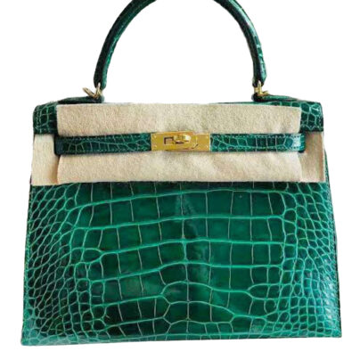 Hermes Kelly 25 Emerald Green Alligator Handbag GHW