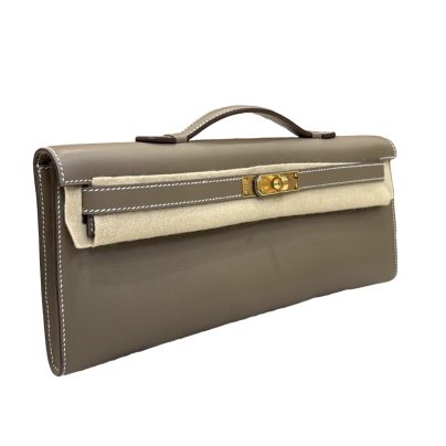 Hermes Kelly Cut Clutch Etoupe Swift Leather GHW