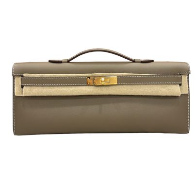 Hermes Kelly Cut Clutch Etoupe Swift Leather Gold Hardware