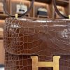 Hermes Mini Constance 18 Miel Shiny Alligator Gold Hardware