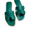 Hermes Oran Sandals Crocodile Green Leather