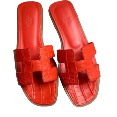 Hermes Oran Sandals Rouge Crocodile Leather