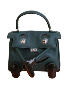 Hermes Quelle Idole Doll Vert Cyprus Swift and Black Crocodile Palladium Hardware