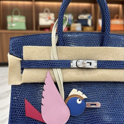 New Hermes Birkin 25 Blue Sapphire Niloticus Lizard Palladium Hardware