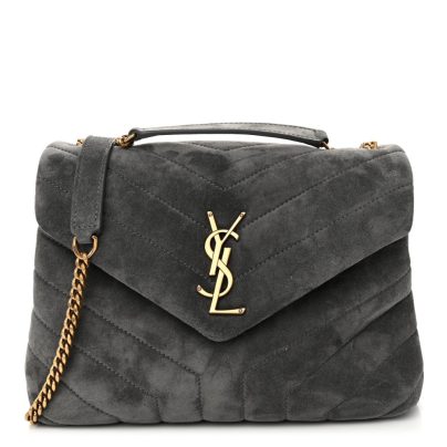 Saint Laurent Loulou Small Y Suede Grey Leather Gold Hardware