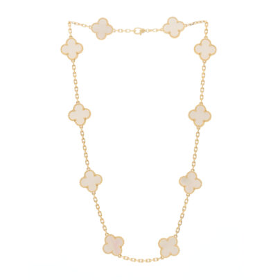 Van Cleef and Arpels Vintage Alhambra 10 Motifs Necklace 18k Yellow Gold Mother Of Pearl
