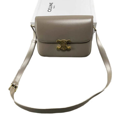 Celine Classic Triomphe Medium Grey Shiny Calfskin Bag