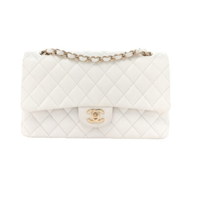Chanel Classic Timeless Medium Double Flap White Caviar Goldtone Hardware