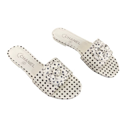 Chanel Open Toe Flat Mule Polka Dot White Lambskin SS24 Size 37