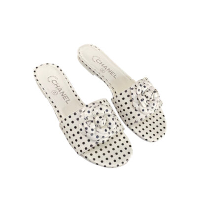 Chanel Open Toe Flat Mule Polka Dot White Lambskin SS24 Size 38