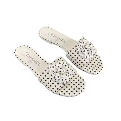 Chanel Open Toe Flat Mule Polka Dot White Lambskin SS24 Size 41