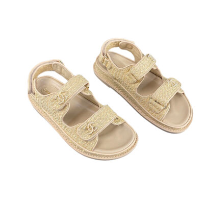 Chanel Raffia Beige CC Dad Sandals Size 38