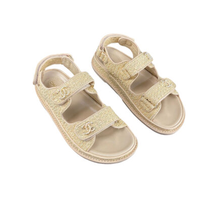 Chanel Raffia CC Dad Sandals Beige Size 39