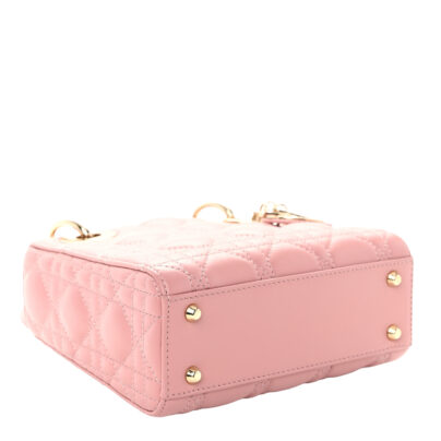 Christian Dior Mini Lady Dior Pink Lambskin Leather Bag bottom