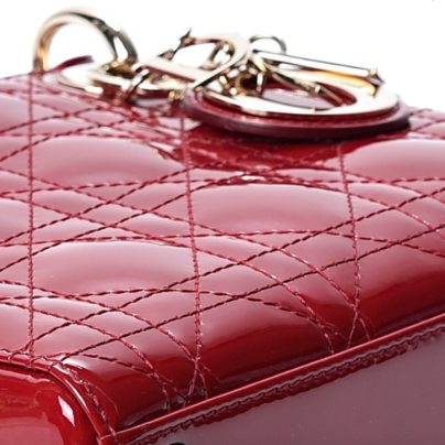 Christian Dior Mini Lady Dior Red Patent Lambskin Leather