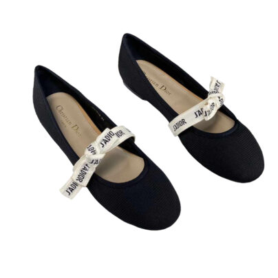 Dior J'Adior Ballet Flats Black Embroidered Toile Size 39