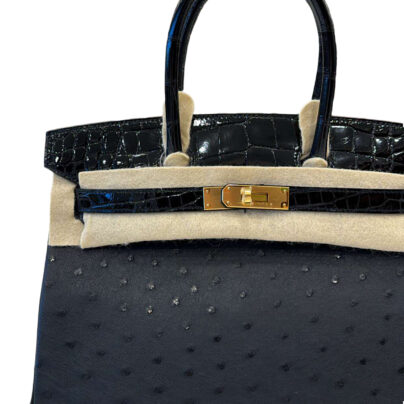 Hermes Birkin 30 Black Touch Ostrich Alligator Leather GHW