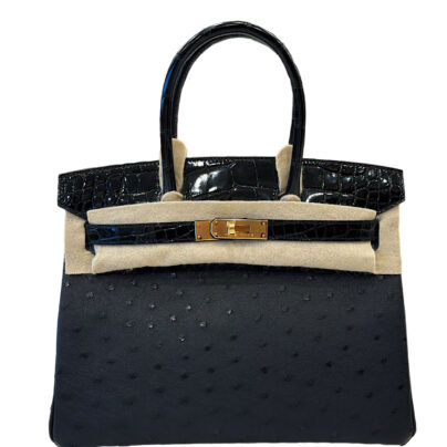 Hermes Birkin 30 Black Touch Ostrich and Alligator GHW